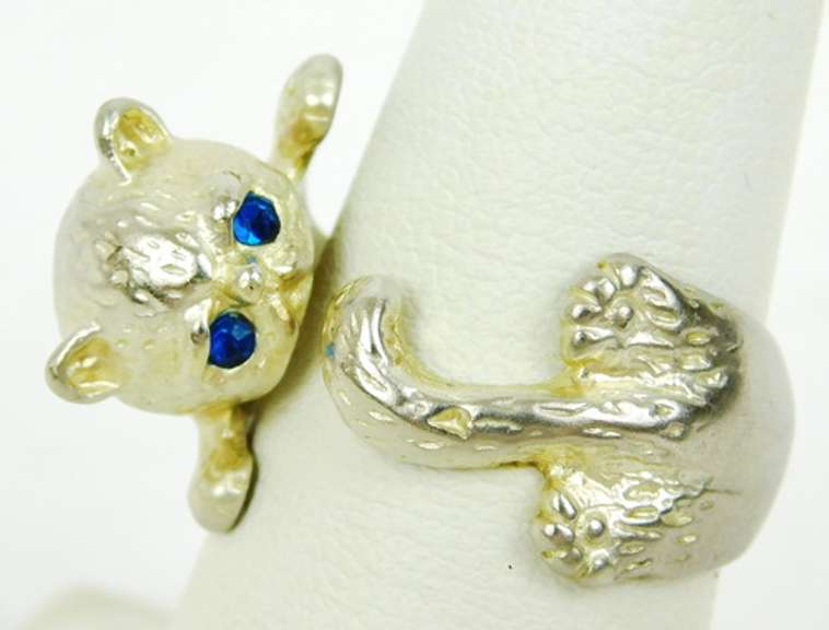 Solid Sterling Silver Wrap-Around Cat Ring, Size 7.5