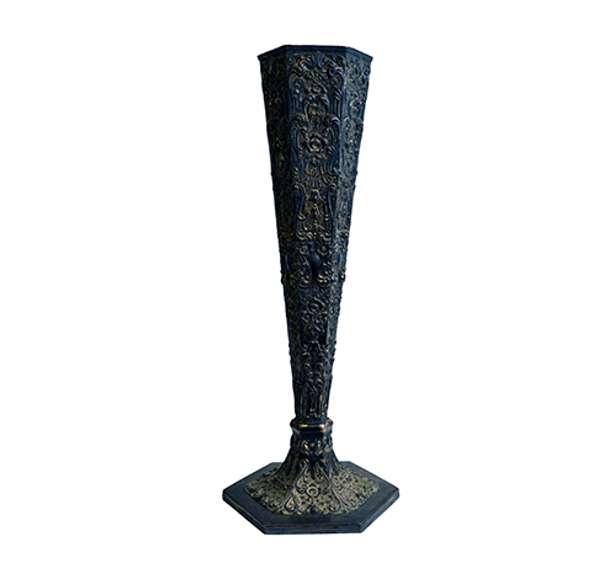 Antique England Tall Silver Plate Footed Vase, Intricately Embossed
