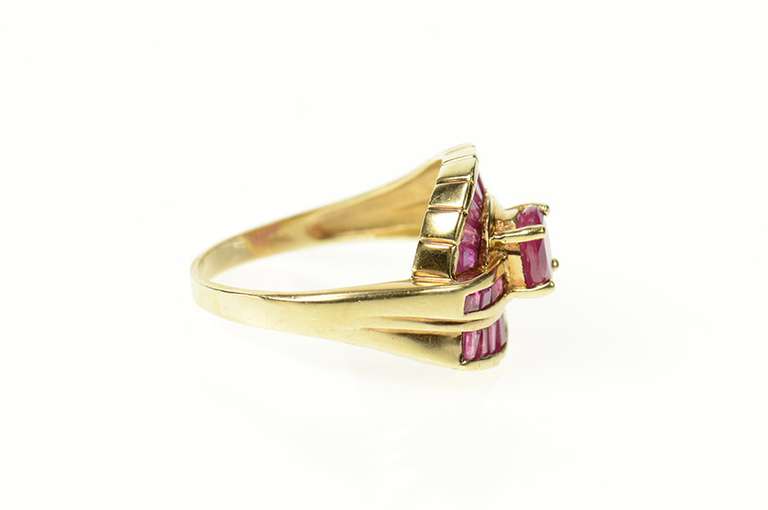10K Yellow Gold Natural Ruby Encrusted Swirl Statement Ring