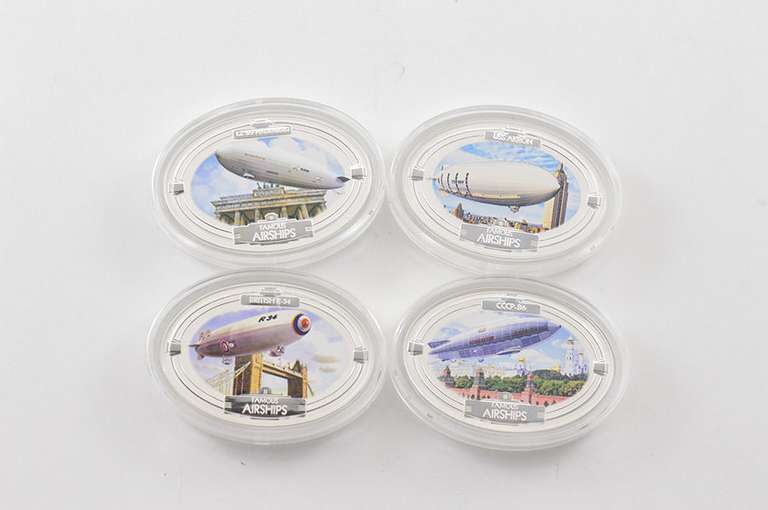 2009 Fiji $2 Famous Airships 1 Oz Silver Proof 4 Coin Set Display/COA