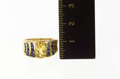 14K Yellow Gold Oval Citrine Sapphire Channel Accent Concave Ring