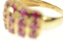 14K Yellow Gold Squared Natural Ruby Cluster Statement Ring