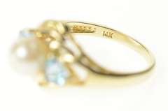14K Yellow Gold Pearl Blue Topaz Accent Statement Wavy Ring