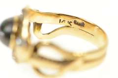 14K Yellow Gold Victorian Boulder Opal Diamond Snake Serpent Ring