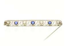 18K White Gold 1.52 Ctw Art Deco Sapphire Diamond Filigree Pin/Brooch