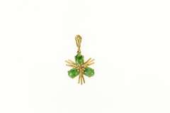 14K Yellow Gold Retro Jade Clover Shamrock Good Luck Pendant