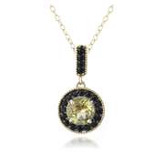 18K Gold over Sterling Silver 2.5ct Citrine & Black Spinel Round Dangle Necklace
