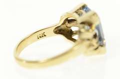 10K Yellow Gold Blue Topaz Solitaire 1940's Statement Ring