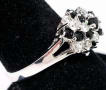 Flashy Black & White CZ Cluster Ring in Sterling Silver