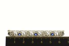 18K White Gold 1.52 Ctw Art Deco Sapphire Diamond Filigree Pin/Brooch