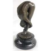 Nude Girl Bending Bronze Figurine