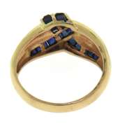 Graceful Blue Sapphire Criss Cross Yellow Gold Ring