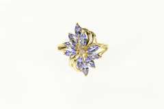 14K Yellow Gold Marquise Tanzanite Diamond Accent Cluster Ring