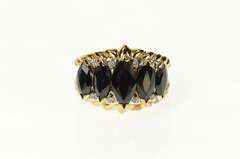 14K Yellow Gold Marquise Black Onyx Diamond Statement Ring