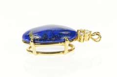 14K Yellow Gold Oval Lapis Lazuli Diamond Cluster Accent Pendant