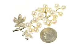14K White Gold Pearl Branch Cluster Natural Motif Statement Pin/Brooch