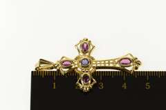 14K Yellow Gold Sapphire Purple Tourmaline Elaborate Cross Pendant