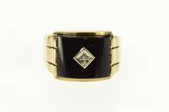 10K Yellow Gold 1940's Black Onyx Diamond Statement Ring