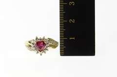 10K Yellow Gold Heart Syn. Ruby Diamond Accent Statement Ring