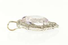 18K White Gold 37 Ctw Pear Kunzite Diamond Ornate Pendant