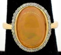 Enchanting Cabochon Cut Opal & Diamond Ring in Vermeil