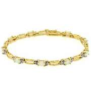 18K Gold over Sterling Silver Created White Opal & Diamond Accent Rectangle Link Bracelet