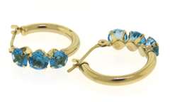 Stunning Yellow Gold Blue Topaz Hoop Earrings