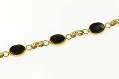 14K Yellow Gold Retro Oval Black Onyx Statement Chain Bracelet