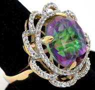 Enamoring Massive 16.00CTS Mystic Topaz & White Topaz Flower Ring in Vermeil
