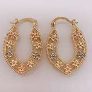 Fancy Italian 18kt Gold Plated Filigree Tricolor Hoop Earrings