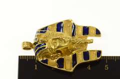 18K Yellow Gold Ancient Egyptian Pharaoh Enamel Bust Pendant