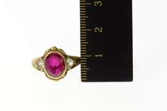 10K Yellow Gold 1940's Ornate Syn. Ruby CZ Statement Ring