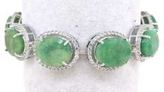 Gorgeous 80.05CTW Diamond Cut Natural Emerald & White Sapphire Bracelet in Platinum-Plated Silver