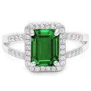 STERLING SILVER OCTAGON CUT 6*8MM CREATED EMRALD & CREATED DIAMOND WOMEN RING