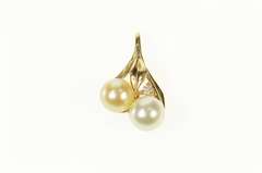 10K Yellow Gold Pearl Diamond Leaf Design Statement Pendant