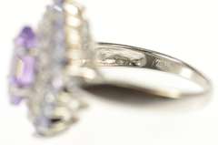 10K White Gold Marquise Amethyst CZ Syn. Tanzanite Halo Ring