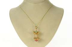 14K Yellow Gold Victorian Ornate Pagoda Bird Cage Elaborate Pendant