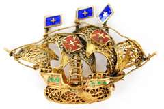Early Sterling Vermeil Enameled Ship Pin