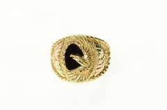 10K Yellow Gold Black Onyx Men's Patriotic Eagle Textured Ring