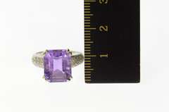 14K White Gold Emerald Amethyst Diamond Accent Statement Ring