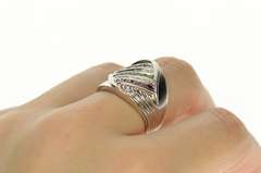 14K White Gold Diamond Emerald Ruby Sapphire Wavy Ring
