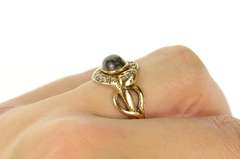 14K Yellow Gold Victorian Boulder Opal Diamond Snake Serpent Ring