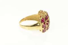 14K Yellow Gold Squared Natural Ruby Cluster Statement Ring