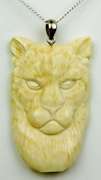 Hand Carved Bone Cougar Tiger Pendant & Sterling Chain