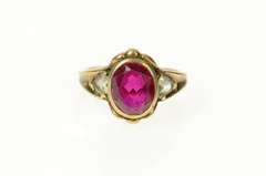 10K Yellow Gold 1940's Ornate Syn. Ruby CZ Statement Ring