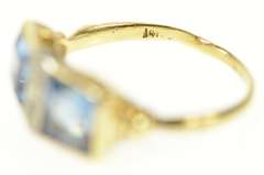14K Yellow Gold 1940's Blue Topaz Diamond Squared Statement Ring
