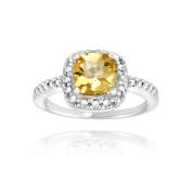 Sterling Silver Citrine & Diamond Accent Square Ring