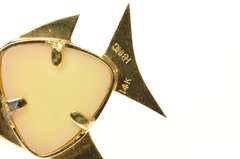 14K Yellow Gold Diamond Inset Retro Marble Fish Charm/Pendant