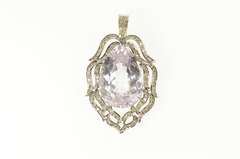 18K White Gold 37 Ctw Pear Kunzite Diamond Ornate Pendant