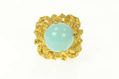 18K Yellow Gold Retro Grooved Ribbon Squared Turquoise Ring